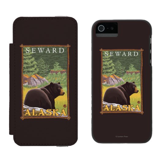 Zwart Beer in de bosbouw - Seward, Alaska Incipio iPhone Portemonnee Hoesje (Naast elkaar)