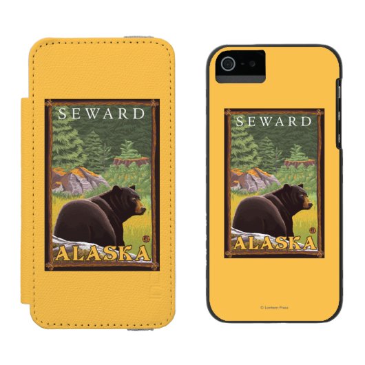 Zwart Beer in de bosbouw - Seward, Alaska Incipio iPhone Portemonnee Hoesje (Naast elkaar)