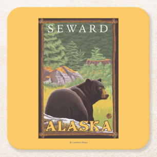 Zwart Beer in de bosbouw - Seward, Alaska Kartonnen Onderzetters