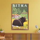 Zwart Beer in de bosbouw - Sitka, Alaska Canvas Afdruk (Insitu (Woonkamer))