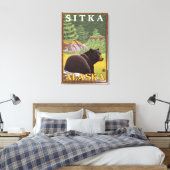 Zwart Beer in de bosbouw - Sitka, Alaska Canvas Afdruk (Insitu (Slaapkamer))