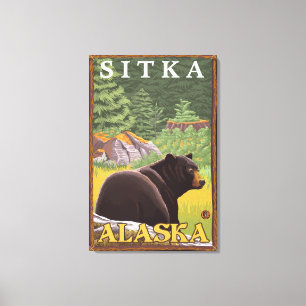 Zwart Beer in de bosbouw - Sitka, Alaska Canvas Afdruk