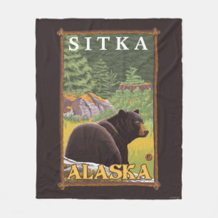 Zwart Beer in de bosbouw - Sitka, Alaska Fleece Deken