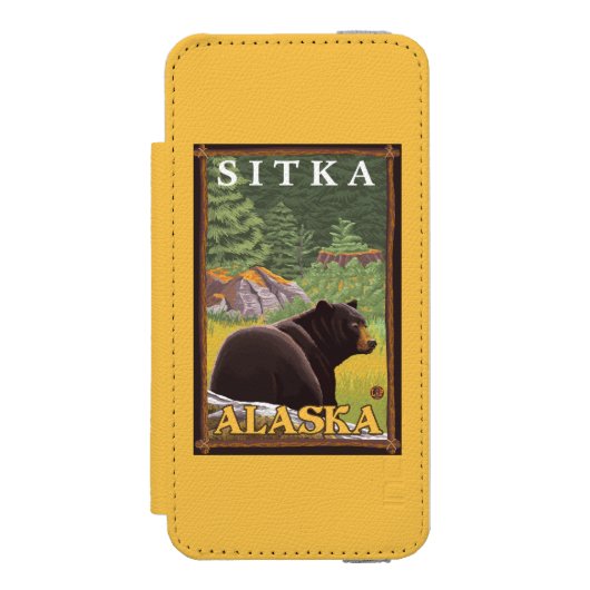 Zwart Beer in de bosbouw - Sitka, Alaska Incipio iPhone Portemonnee Hoesje (Voorkant Agenda)