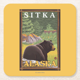 Zwart Beer in de bosbouw - Sitka, Alaska Kartonnen Onderzetters