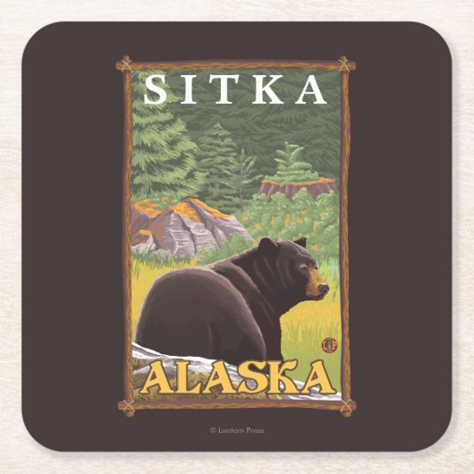 Zwart Beer in de bosbouw - Sitka, Alaska Kartonnen Onderzetters (Voorkant)
