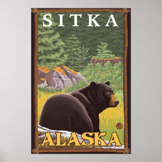 Zwart Beer in de bosbouw - Sitka, Alaska Poster (Voorkant)