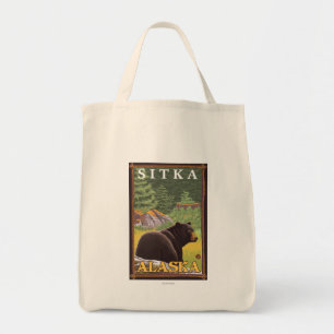 Zwart Beer in de bosbouw - Sitka, Alaska Tote Bag