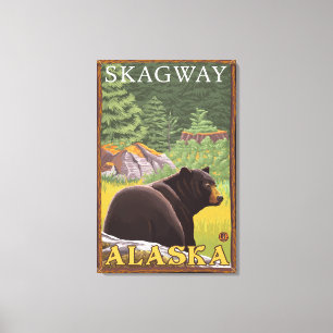 Zwart Beer in de bosbouw - Skagway, Alaska Canvas Afdruk
