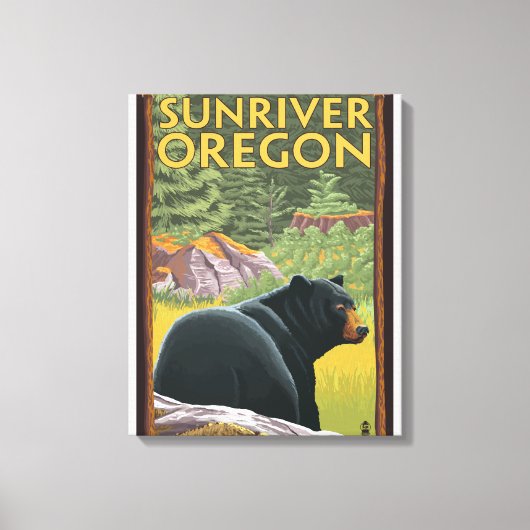 Zwart Beer in de bosbouw - Sun River, Oregon Canvas Afdruk (Voorkant)