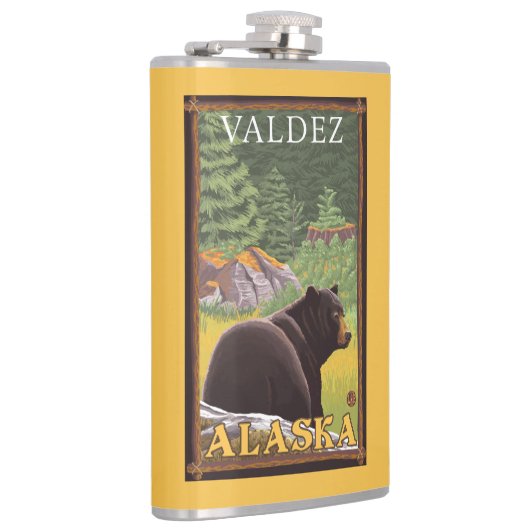 Zwart Beer in de bosbouw - Valdez, Alaska Heupfles (Rechts)