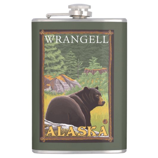 Zwart Beer in de bosbouw - Wrangell, Alaska Heupfles (Voorkant)