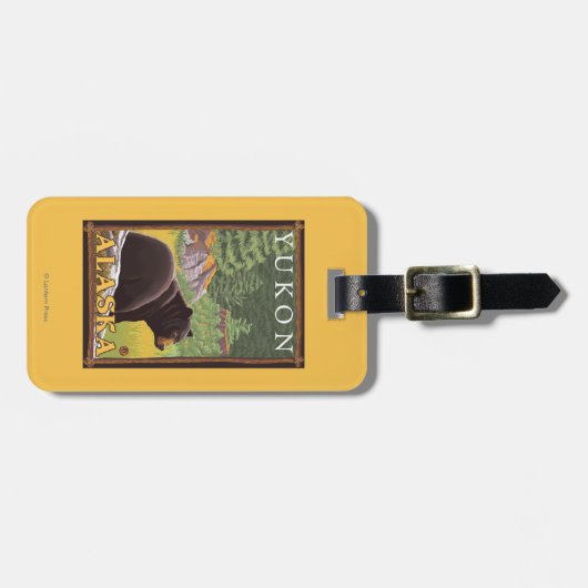 Zwart Beer in de bosbouw - Yukon, Alaska Bagagelabel (Voorkant horizontaal)