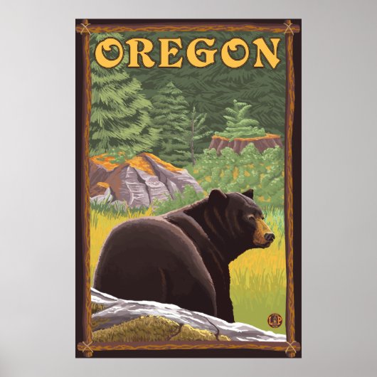Zwart Beer in de bosscène - Oregon Poster (Voorkant)