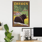 Zwart Beer in de bosscène - Oregon Poster (Thuiskantoor)