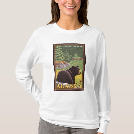 Zwart Beer in Forest - Nationaal Park Denali, T-shirt (Voorkant)