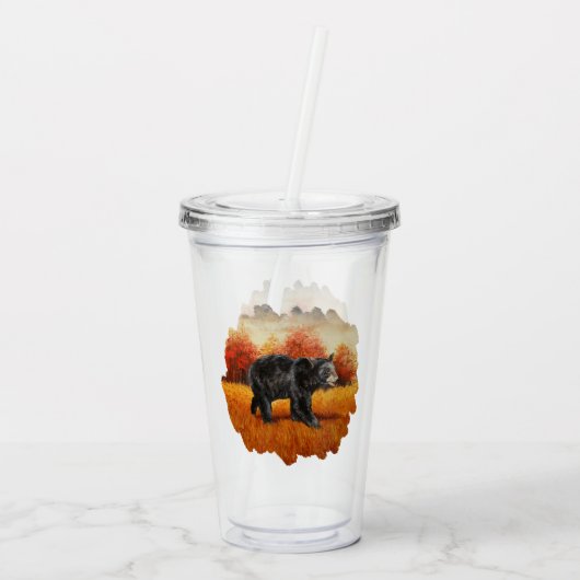 Zwart Beer in Herfstbos Acryl Drinkbeker (Achterkant)