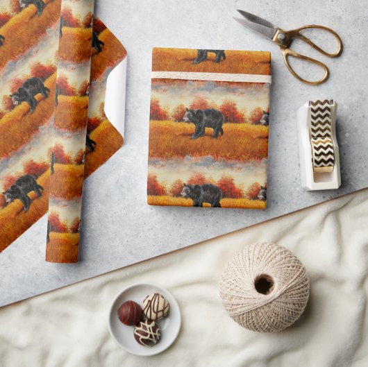 Zwart Beer in Herfstbos Cadeaupapier (Crafts)