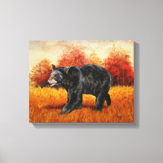 Zwart Beer in Herfstbos Canvas Afdruk (Voorkant)