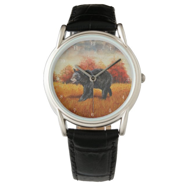 Zwart Beer in Herfstbos Horloge (Voorkant)