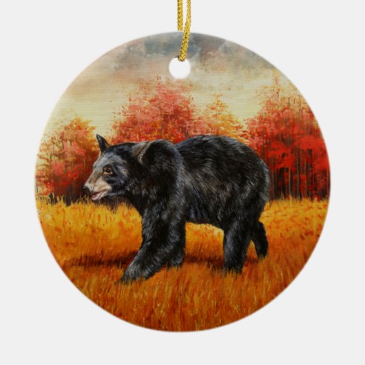 Zwart Beer in Herfstbos Keramisch Ornament (Voorkant)
