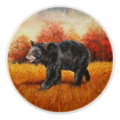 Zwart Beer in Herfstbos Keramische Knop (Voorkant)
