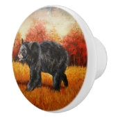 Zwart Beer in Herfstbos Keramische Knop (Rechts)