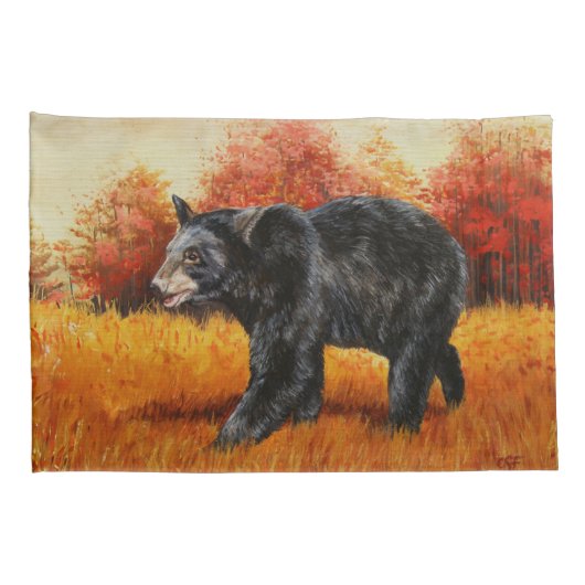 Zwart Beer in Herfstbos Kussensloop (Achterkant-Rechts)