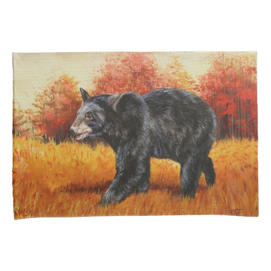 Zwart Beer in Herfstbos Kussensloop (Voorkant-Rechts)