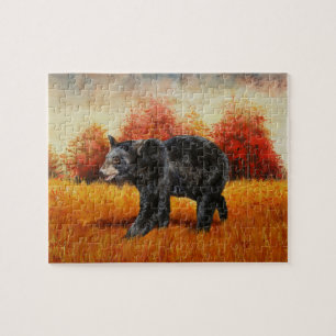 Zwart Beer in Herfstbos Legpuzzel