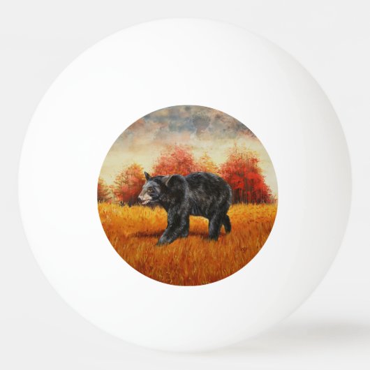 Zwart Beer in Herfstbos Pingpongbal (Voorkant)