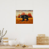 Zwart Beer in Herfstbos Poster (Keuken)