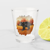 Zwart Beer in Herfstbos Shot Glas (Voorkant)