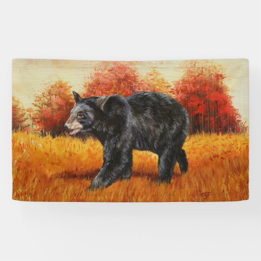 Zwart Beer in Herfstbos Spandoek (Horizontaal)