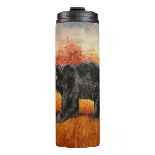 Zwart Beer in Herfstbos Thermosbeker (Voorkant)