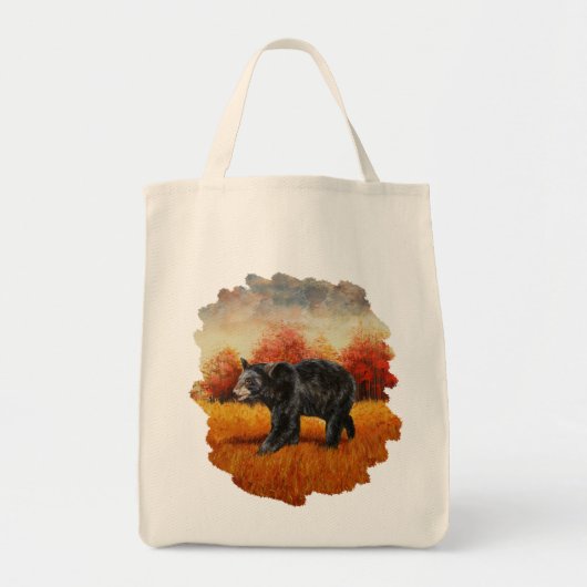 Zwart Beer in Herfstbos Tote Bag (Voorkant)