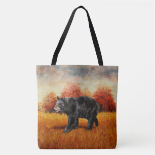 Zwart Beer in Herfstbos Tote Bag