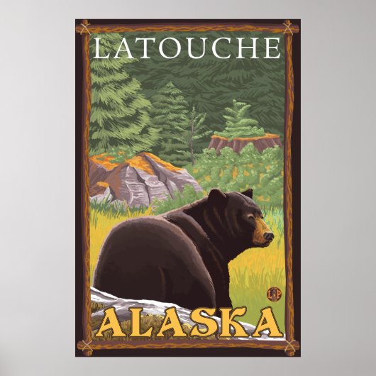 Zwart Beer in het bos - Latouche, Alaska Poster (Voorkant)