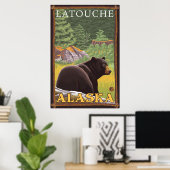 Zwart Beer in het bos - Latouche, Alaska Poster (Thuiskantoor)