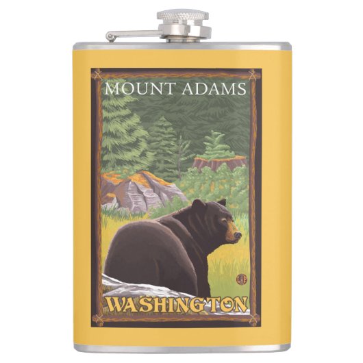 Zwart Beer in het bos - Mount Adams, Washington Heupfles (Voorkant)