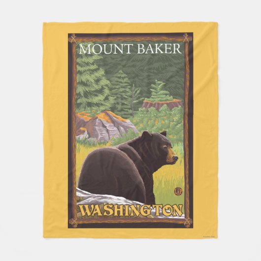 Zwart Beer in het bos - Mount Baker, Washington Fleece Deken (Voorkant)