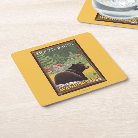 Zwart Beer in het bos - Mount Baker, Washington Kartonnen Onderzetters (Schuin)