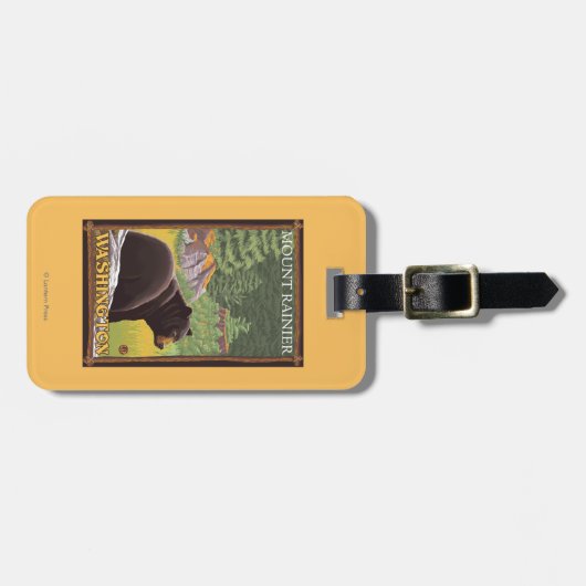 Zwart Beer in het bos - Mount Rainier, Washington Bagagelabel (Voorkant horizontaal)