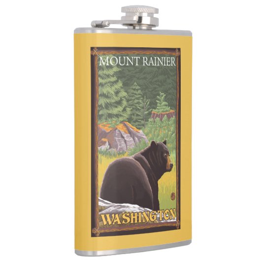 Zwart Beer in het bos - Mount Rainier, Washington Heupfles (Rechts)