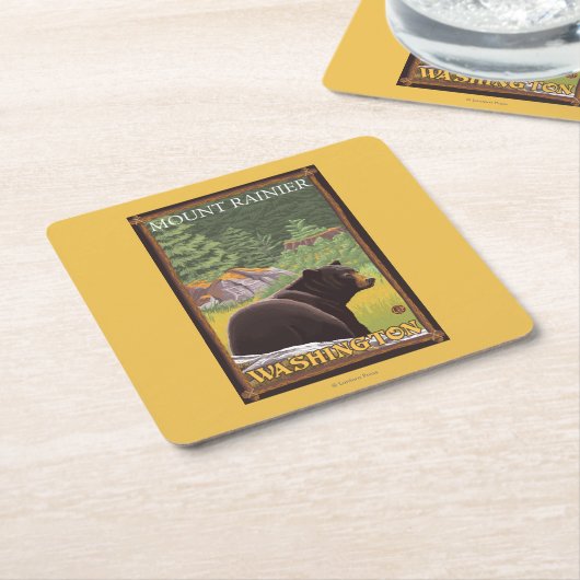 Zwart Beer in het bos - Mount Rainier, Washington Kartonnen Onderzetters (Schuin)