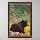 Zwart Beer in het bos - Nationaal Park Glacier, MT Poster (Voorkant)