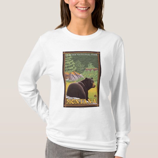 Zwart Beer in het bos - Nationaal Park Glacier, MT T-shirt (Voorkant)