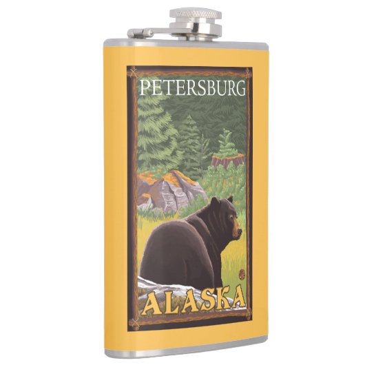 Zwart Beer in het bos - Petersburg, Alaska Heupfles (Rechts)