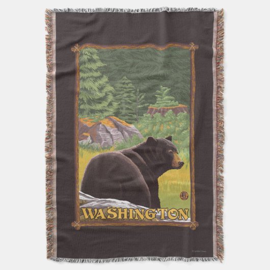 Zwart Beer in het bos - Washington Deken (Voorkant Verticaal)