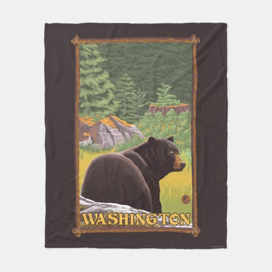 Zwart Beer in het bos - Washington Fleece Deken (Voorkant)